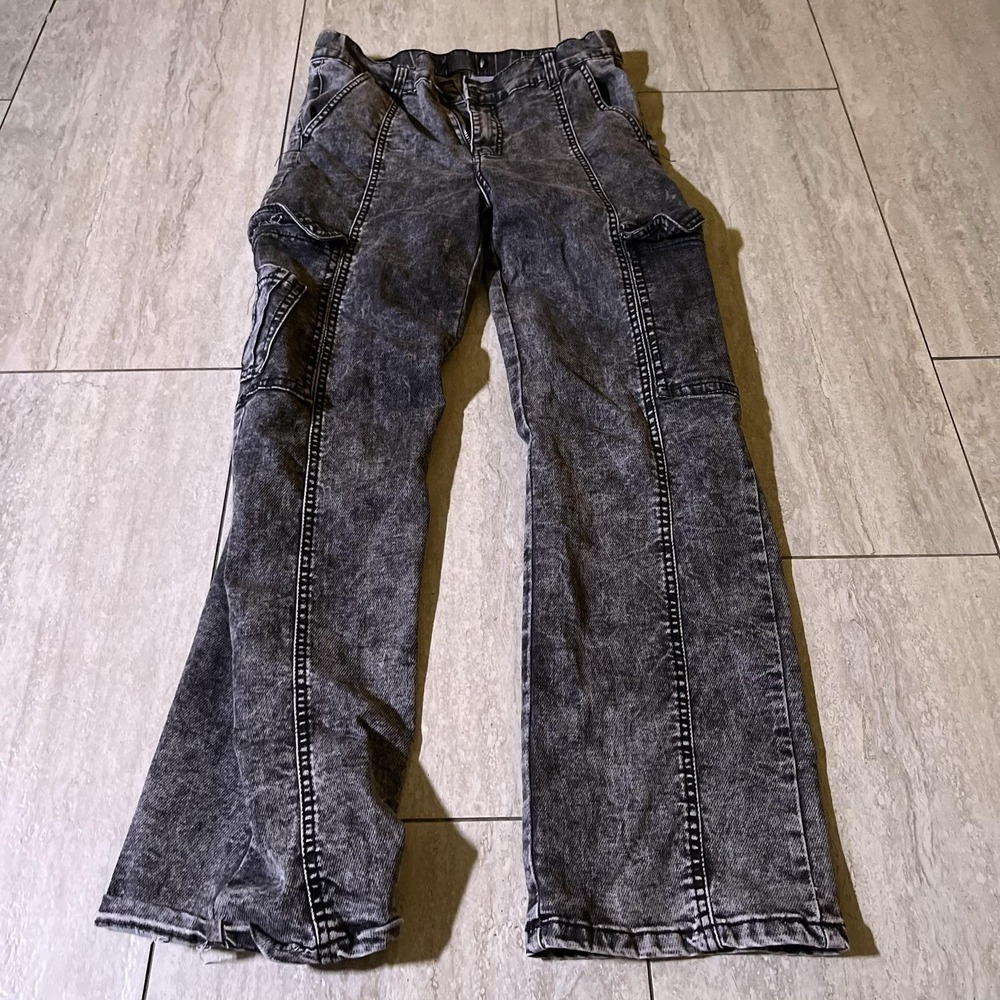 Blue Haven Jeans Womens Medium Gray Acid Wash Cargo Relaxed Straight Leg Denim